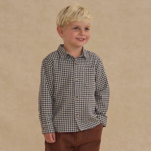 NWOT Rylee + Cru Boys Collared Long Sleeve Shirt - Green Gingham, Size: 4-5T - Picture 1 of 4